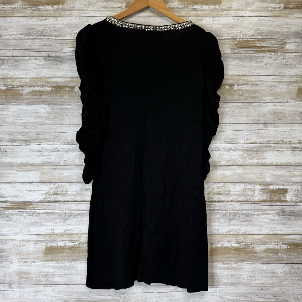 Alice + Olivia Women’s Studded Black Rouched Sleeve Knit Dress size Medium - Picture 9 of 10
